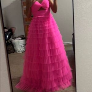 Vibrant Pink Strapless Ruffled Gown